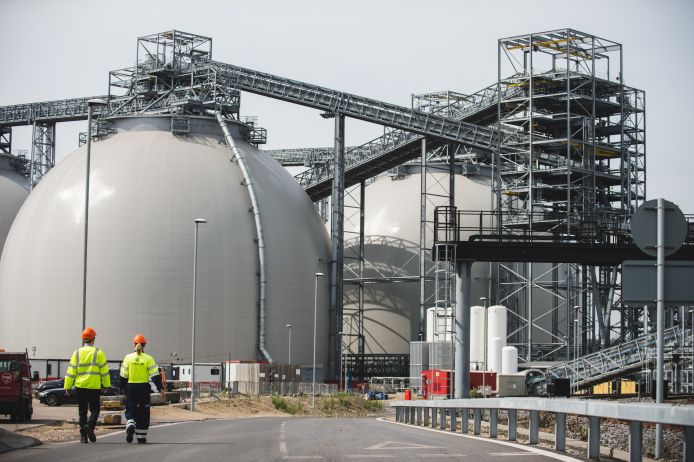 The four biomass storage domes have a modified atmosphere of almost 100% nitrogen to safety store compressed wood pellets The four biomass storage domes have a modified atmosphere of almost 100% nitrogen to safety store compressed wood pellets